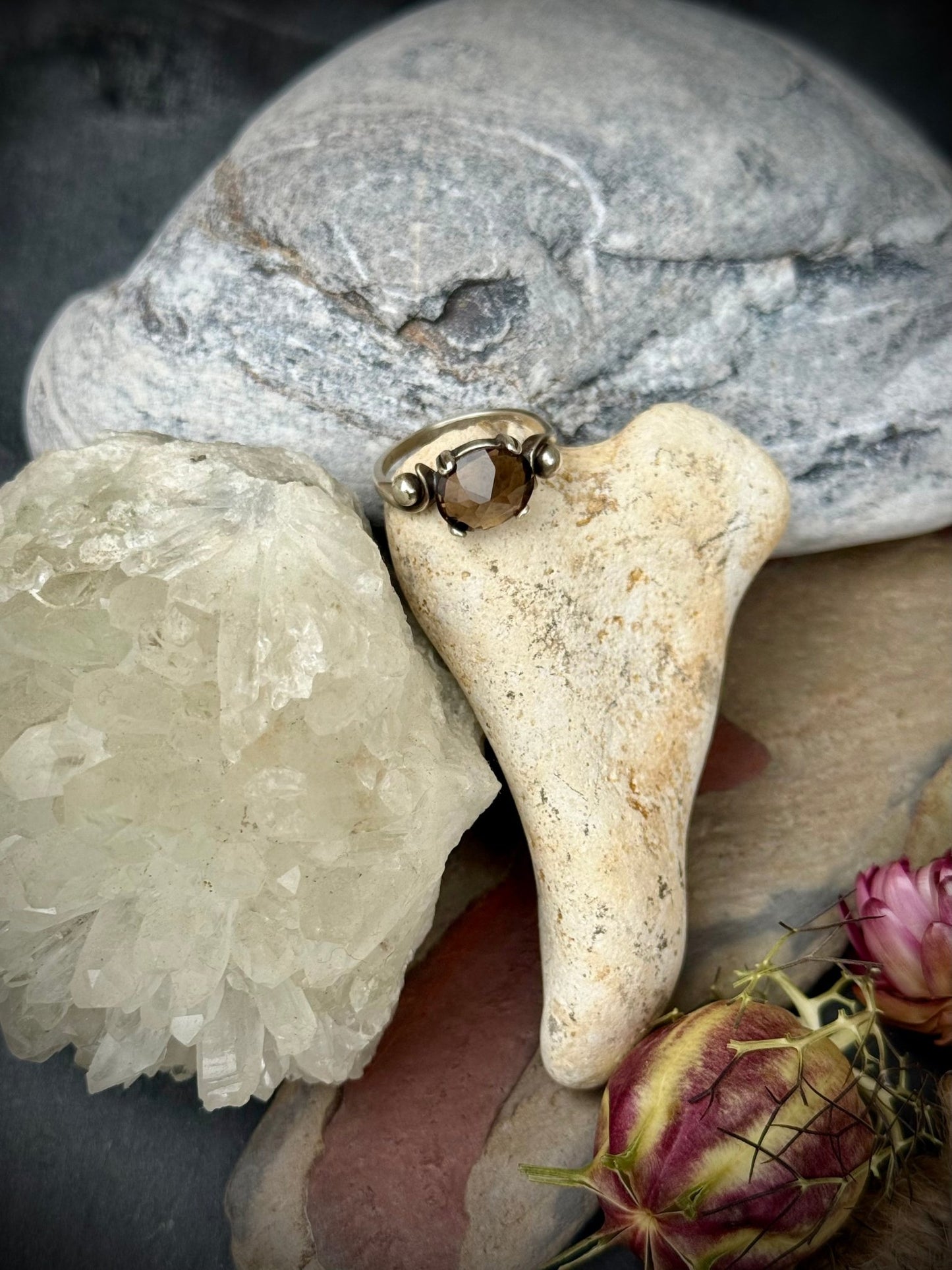 Divine Faceted Smoky Quartz Ring in Sterling Silver | Talisman for Grounding, Clarity and Resilience - Relic