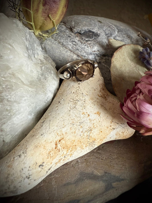 Divine Faceted Smoky Quartz Ring in Sterling Silver | Talisman for Grounding, Clarity and Resilience - Relic