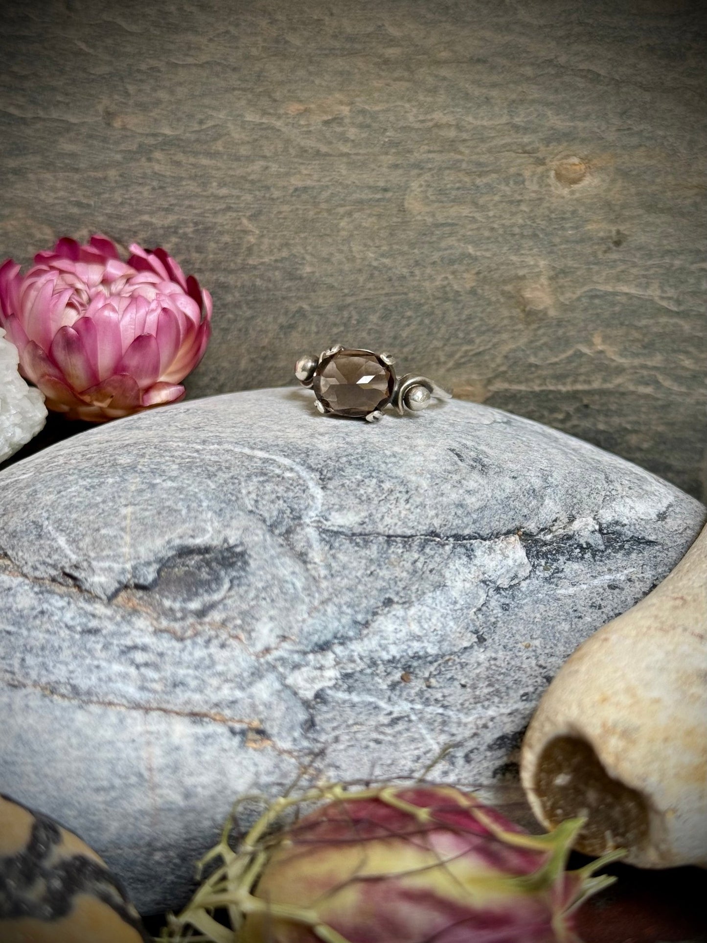 Divine Faceted Smoky Quartz Ring in Sterling Silver | Talisman for Grounding, Clarity and Resilience - Relic