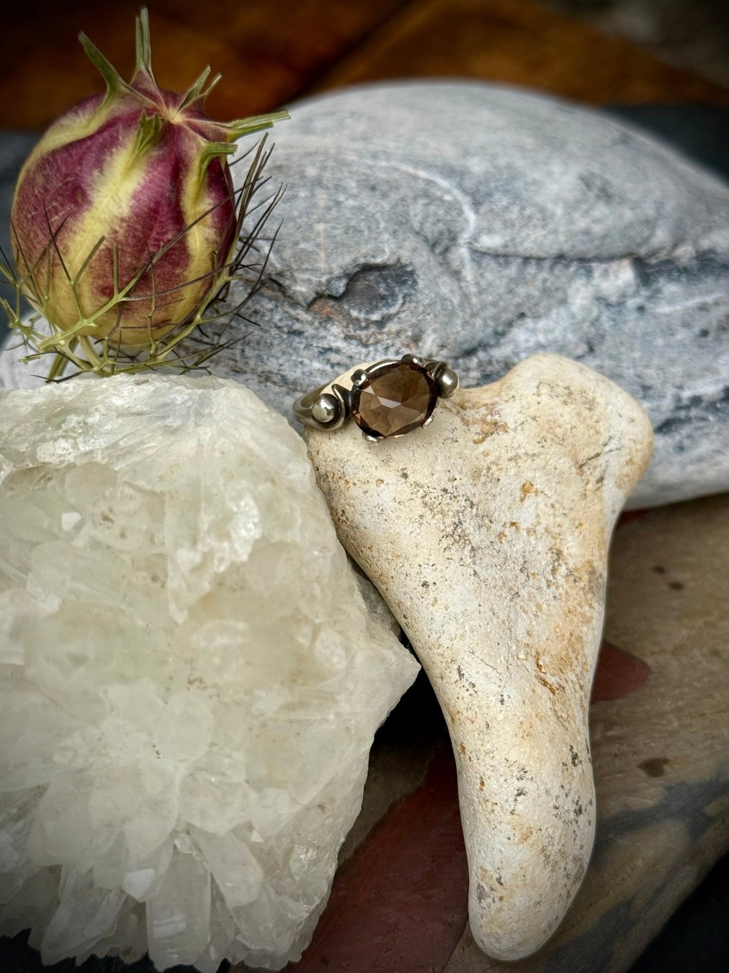 Divine Faceted Smoky Quartz Ring in Sterling Silver | Talisman for Grounding, Clarity and Resilience - Relic