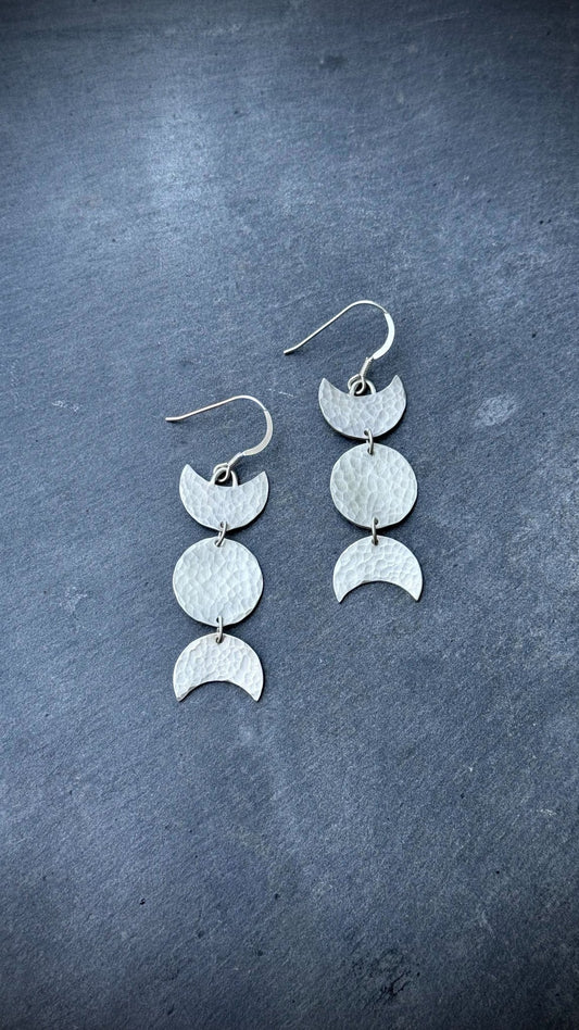 Divine Feminine Triple Moon Earrings | Handcrafted Sterling Silver - Relic