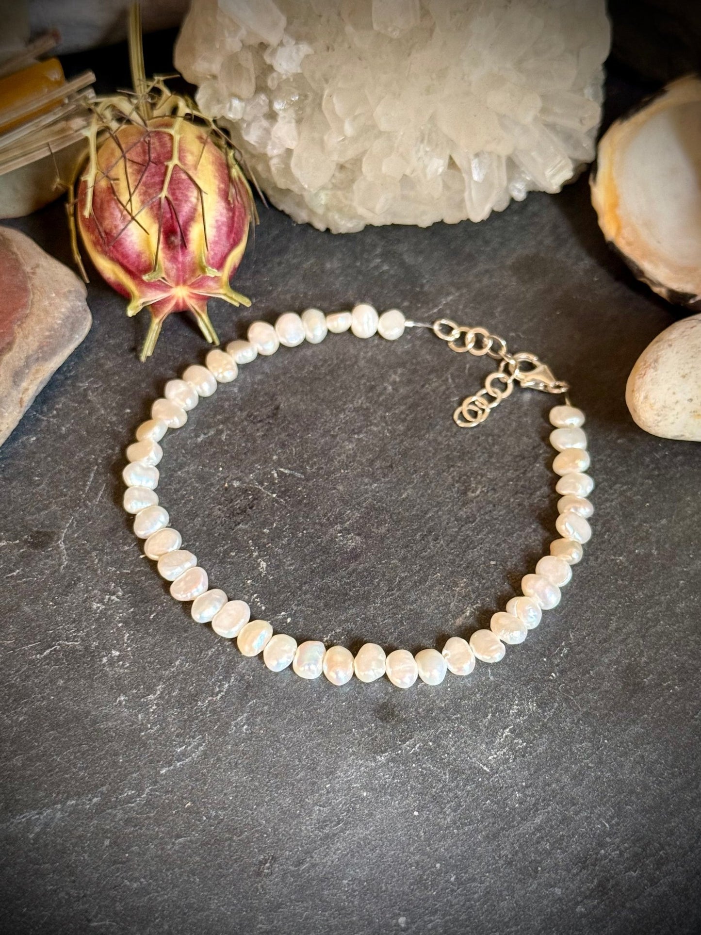 Freshwater Pearl & Sterling Silver Adjustable Bracelet | Ancient Protection & Lunar Energy - Relic