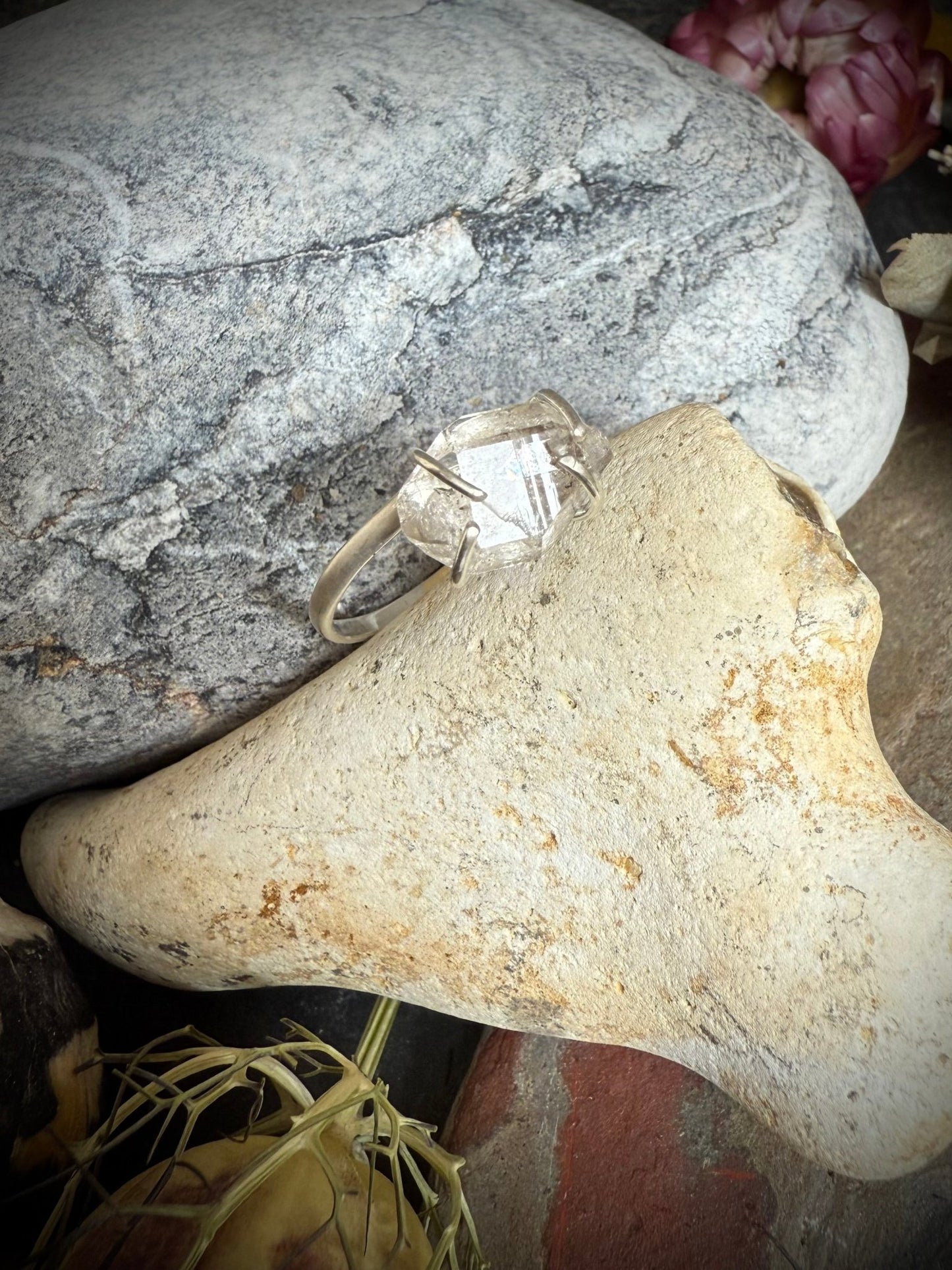 Herkimer Diamond Ring | Genuine Gemstone set in Sterling Silver - Relic