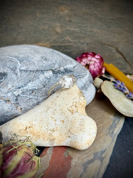 Herkimer Diamond Ring | Genuine Gemstone set in Sterling Silver - Relic