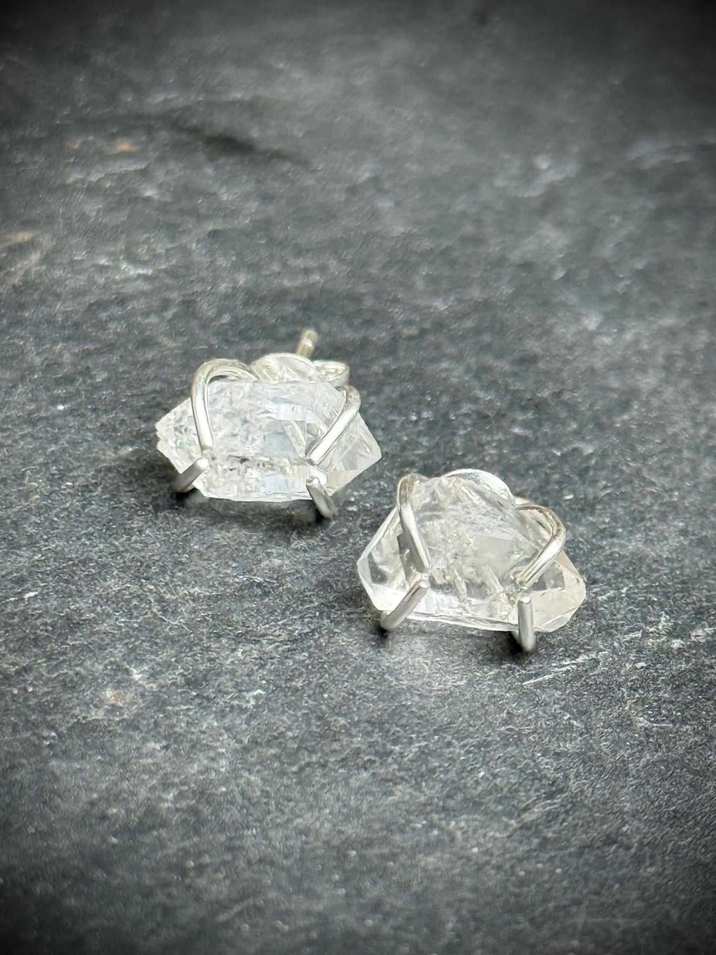 Herkimer Diamond Sterling Silver Claw Stud Earrings | Genuine Gemstone - Relic