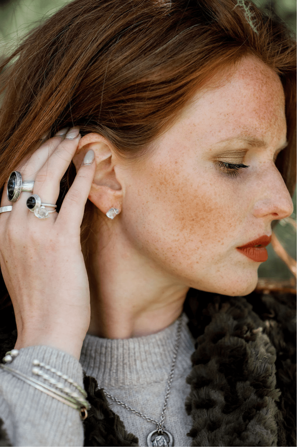 Herkimer Diamond Sterling Silver Claw Stud Earrings | Genuine Gemstone - Relic