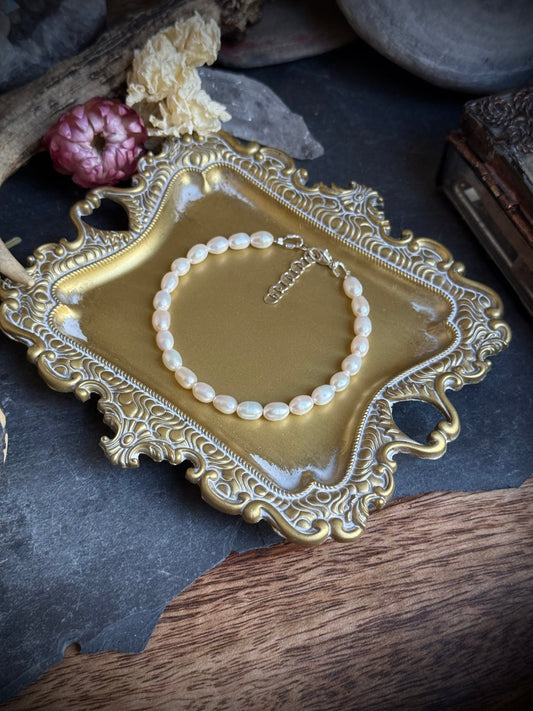 Ivory Freshwater Pearl & Sterling Silver Adjustable Bracelet - Relic