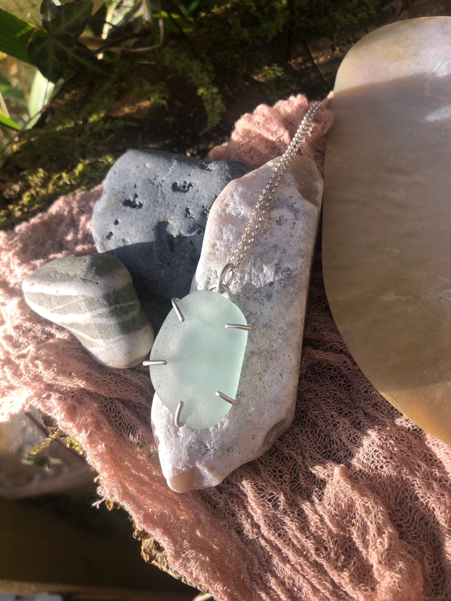 Luminous Aqua Genuine Sea Glass Pendant in Handcrafted Sterling Silver Claw Setting | Oceanic Beauty - Relic