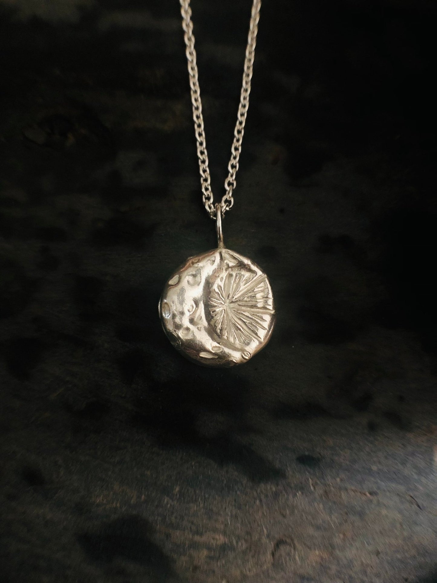 Midnight Radiance Handmade Crescent Moon & Starburst Pendant | A Talisman of Divine Illumination, Oneness, and Inner Light - Relic
