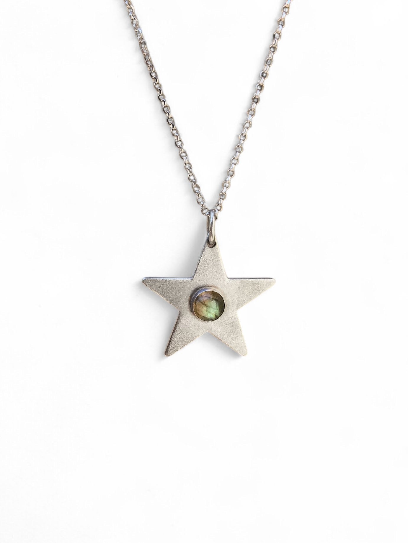 Northern Lights Labradorite Star Pendant | Handcrafted Frosted Finish Sterling Silver - Relic