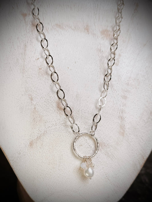 Pearl Cluster Circle of Life Sterling Silver Necklace - Relic