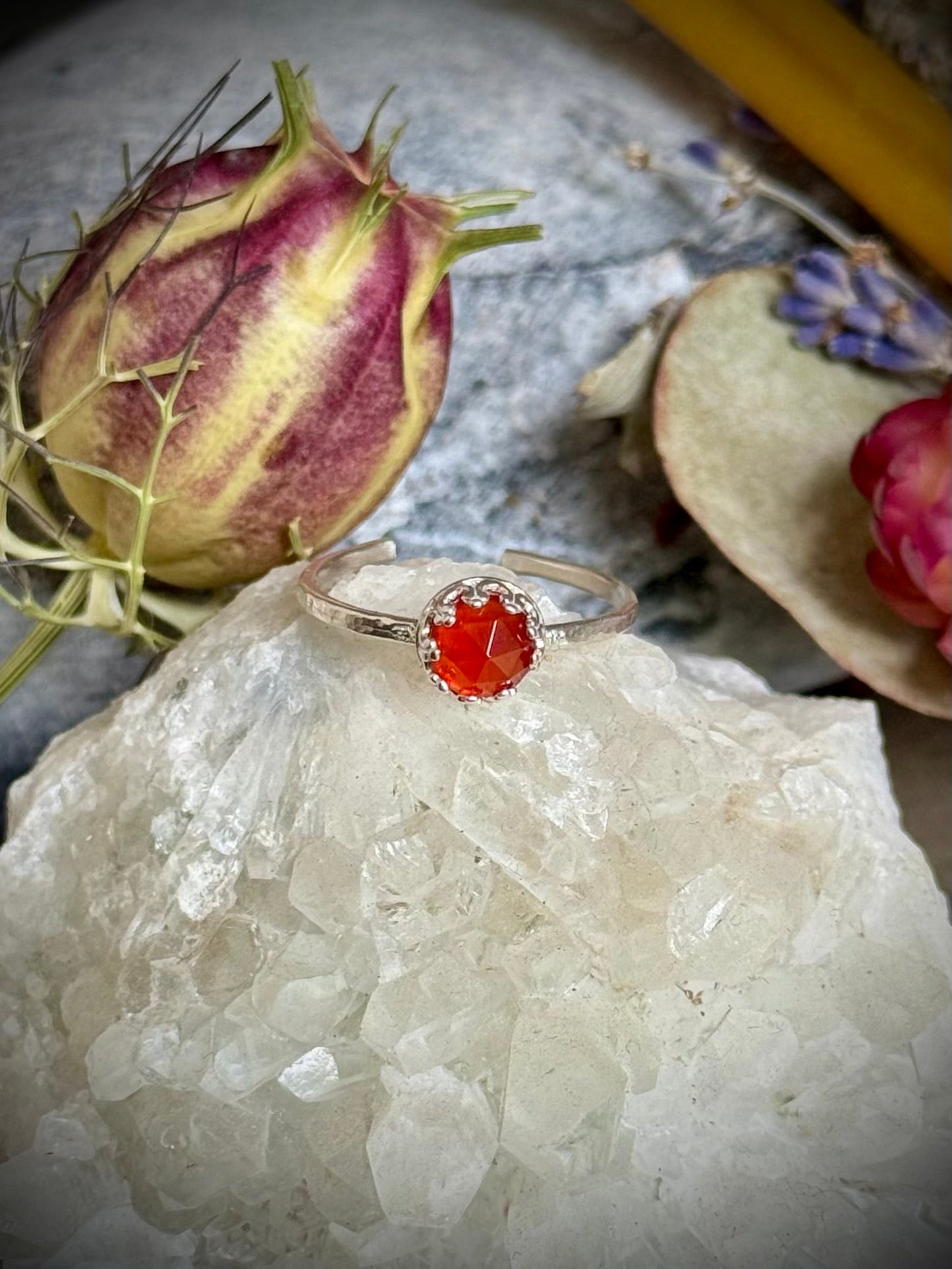 Rose Cut Carnelian Sterling Silver Crown Ring | For Courage, Creativity, and Confidence - Relic