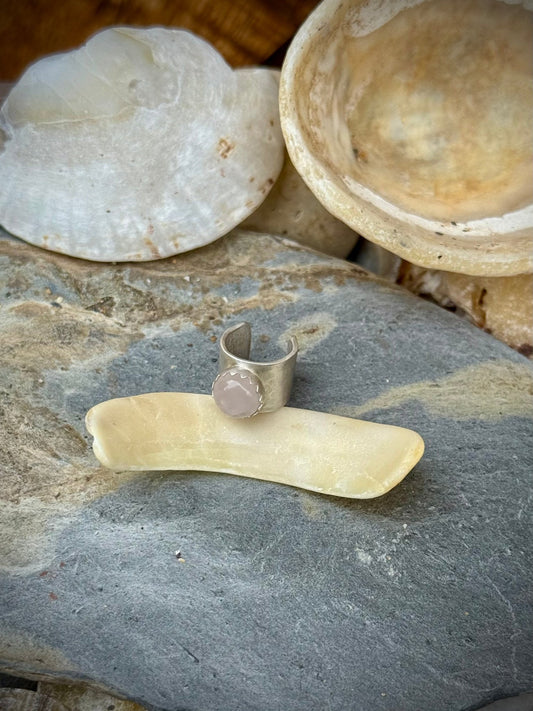 Rose Quartz Cabochon Sterling Silver Ear Cuff - Relic