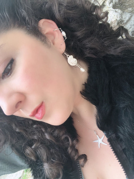 Sea Drift Freshwater Pearl Ear Threader with Cuff | Unique, Elegant Jewellery for Spiritual Connection - Relic