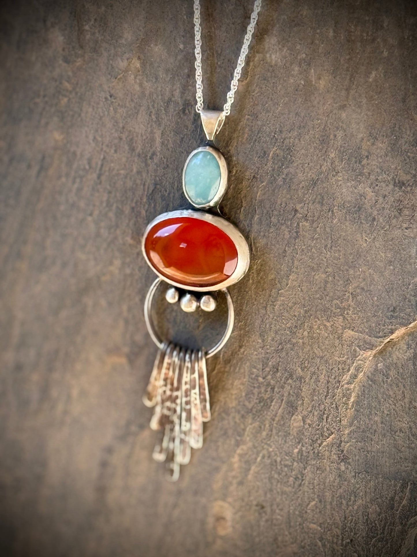 Spirit Dancer Carnelian & Amazonite Pendant | Handcrafted in Recycled Sterling Silver - Relic