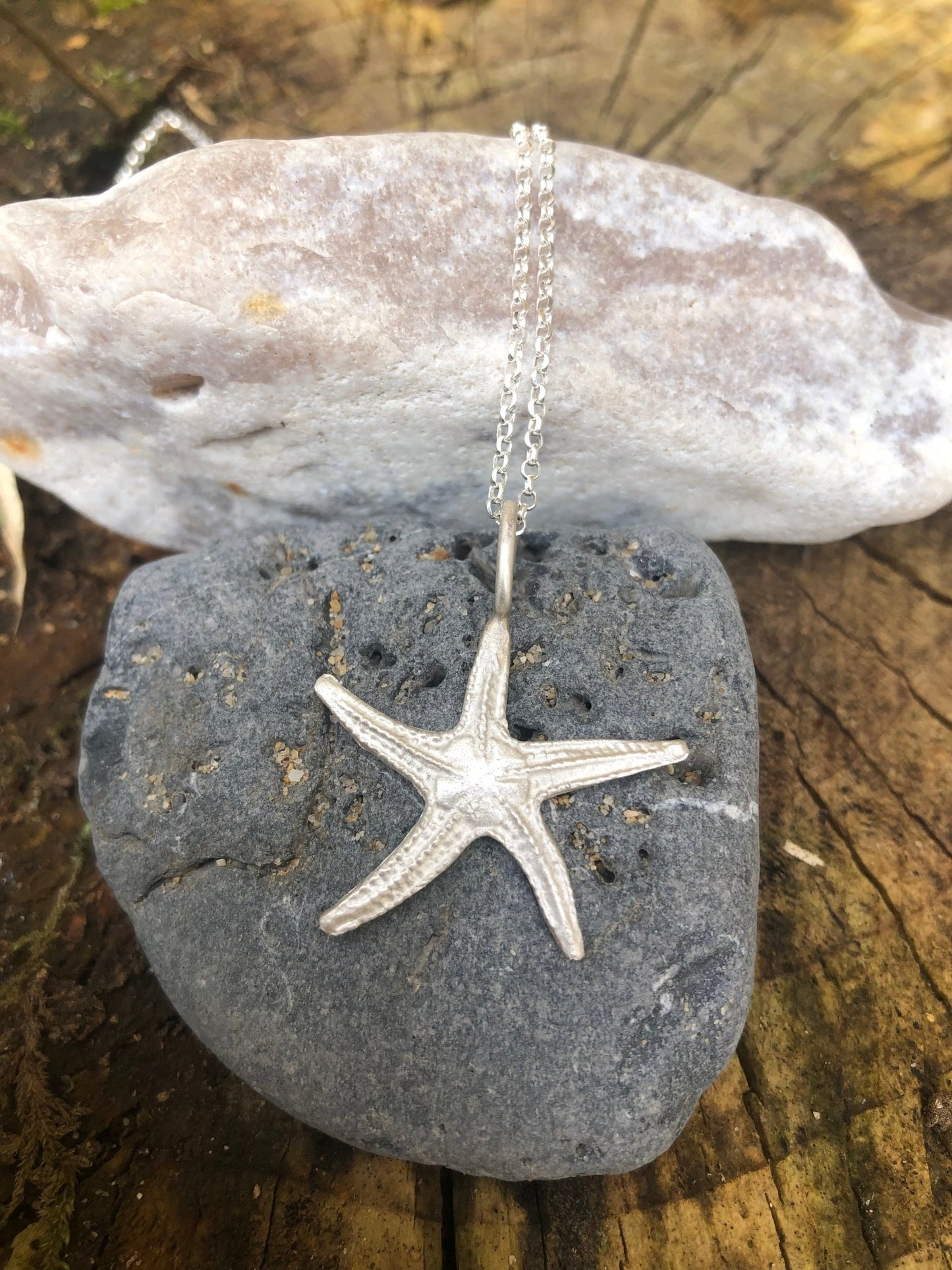 Handcrafted Fine Silver Starfish Pendant with natural detail on a sterling silver chain