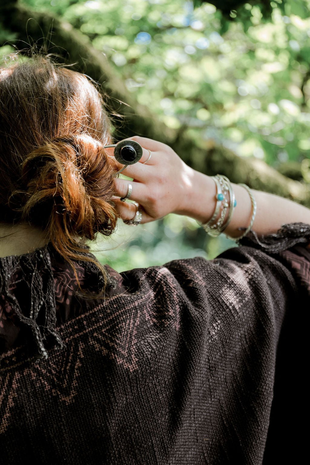 Turquoise Hammered Silver Bangle - Relic