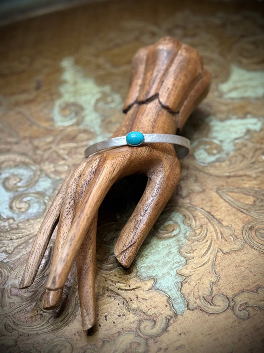 Turquoise Hammered Silver Bangle - Relic