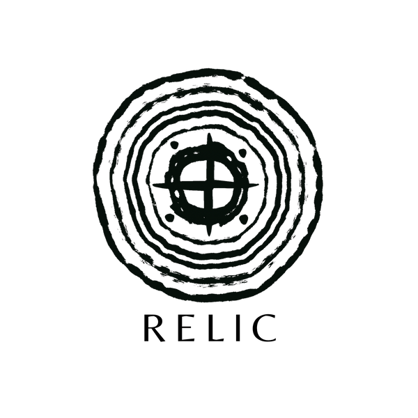 Black circular emblem logo with concentric rings and the word 'RELIC' below on a white background