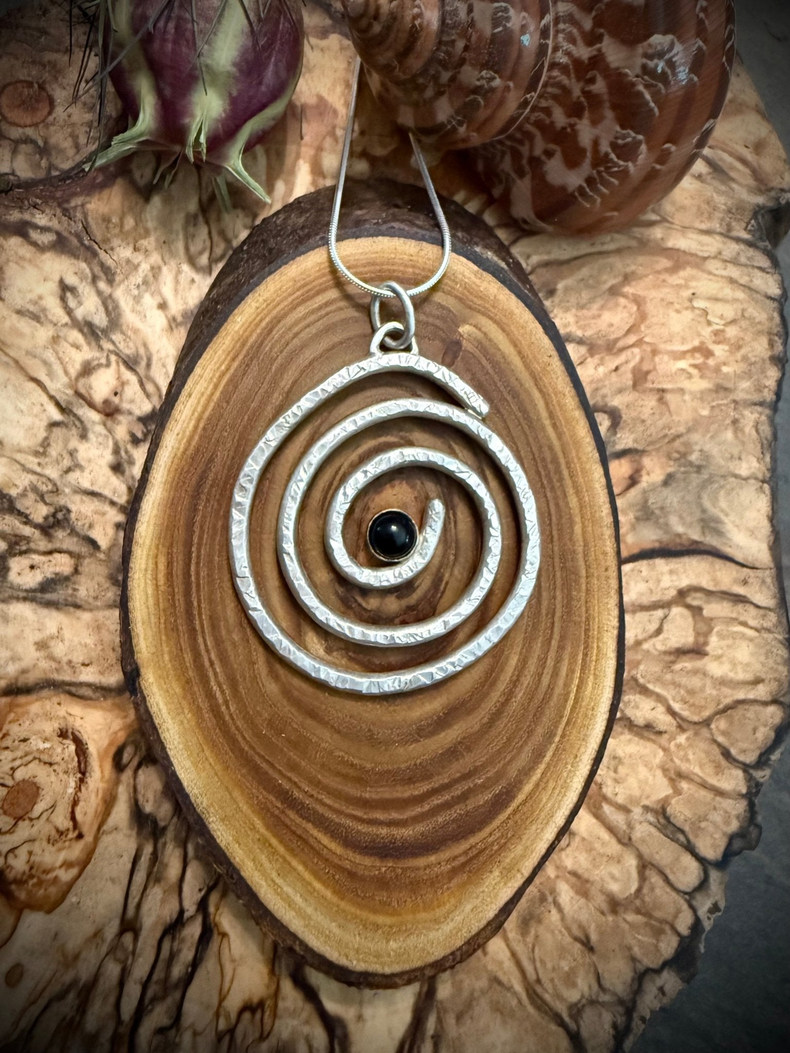 Ancient Spiral Onyx Amulet Talisman | Handcrafted Sterling Silver Pendant of Protection & Transformation - Relic