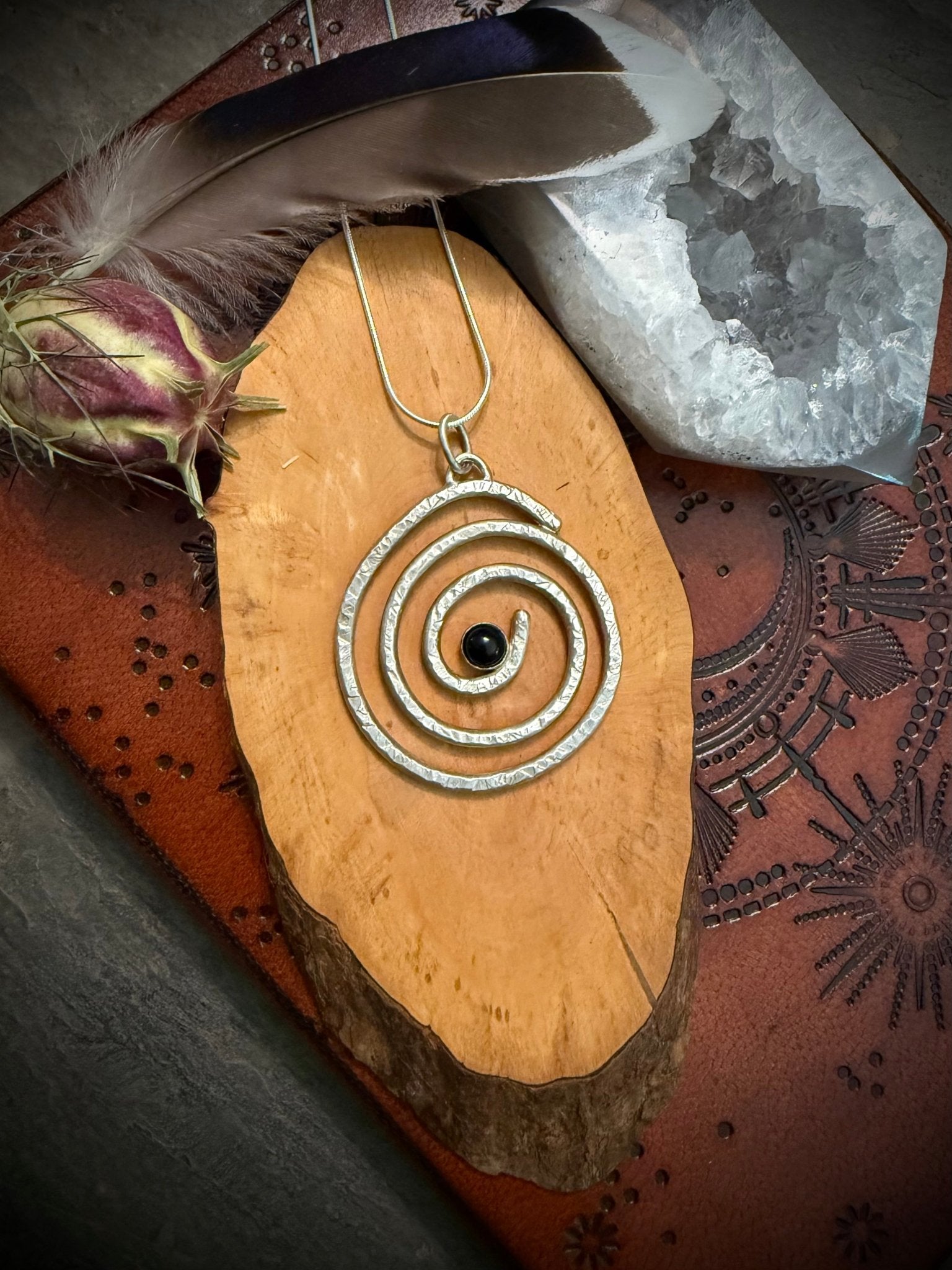 Ancient Spiral Onyx Amulet Talisman | Handcrafted Sterling Silver Pendant of Protection & Transformation - Relic