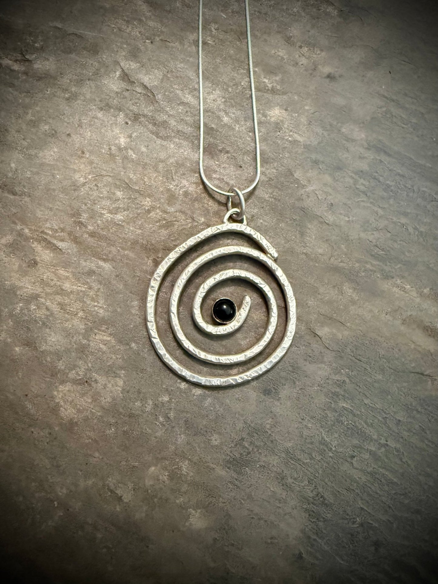 Ancient Spiral Onyx Amulet Talisman | Handcrafted Sterling Silver Pendant of Protection & Transformation - Relic