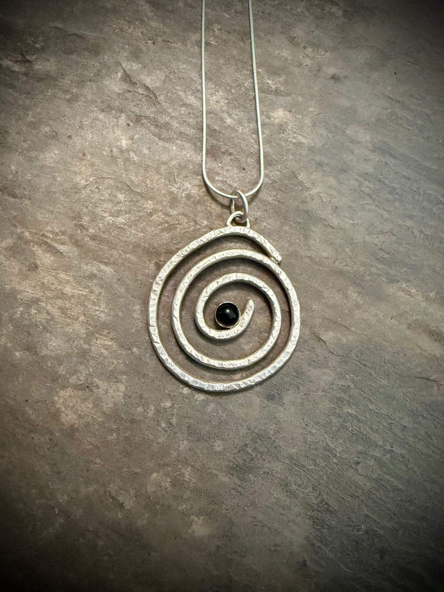 Ancient Spiral Onyx Amulet Talisman | Handcrafted Sterling Silver Pendant of Protection & Transformation - Relic