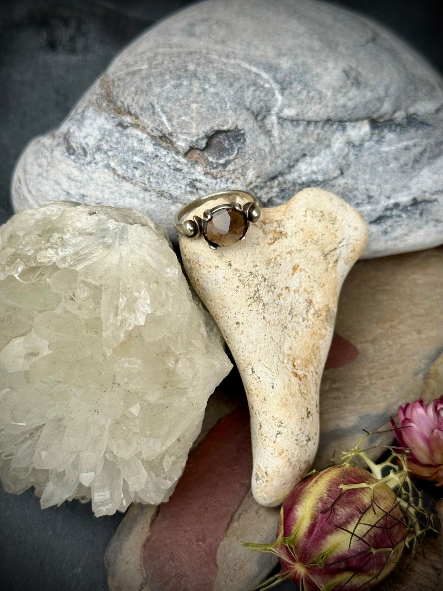 Divine Faceted Smoky Quartz Ring in Sterling Silver | Talisman for Grounding, Clarity and Resilience - Relic
