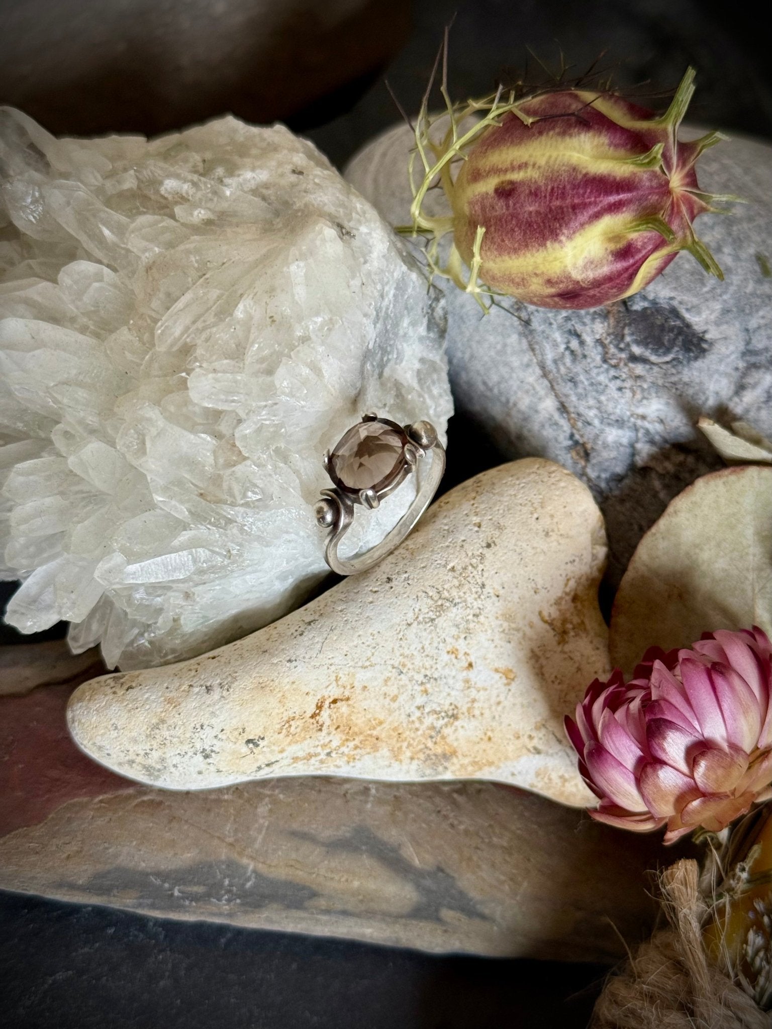 Divine Faceted Smoky Quartz Ring in Sterling Silver | Talisman for Grounding, Clarity and Resilience - Relic