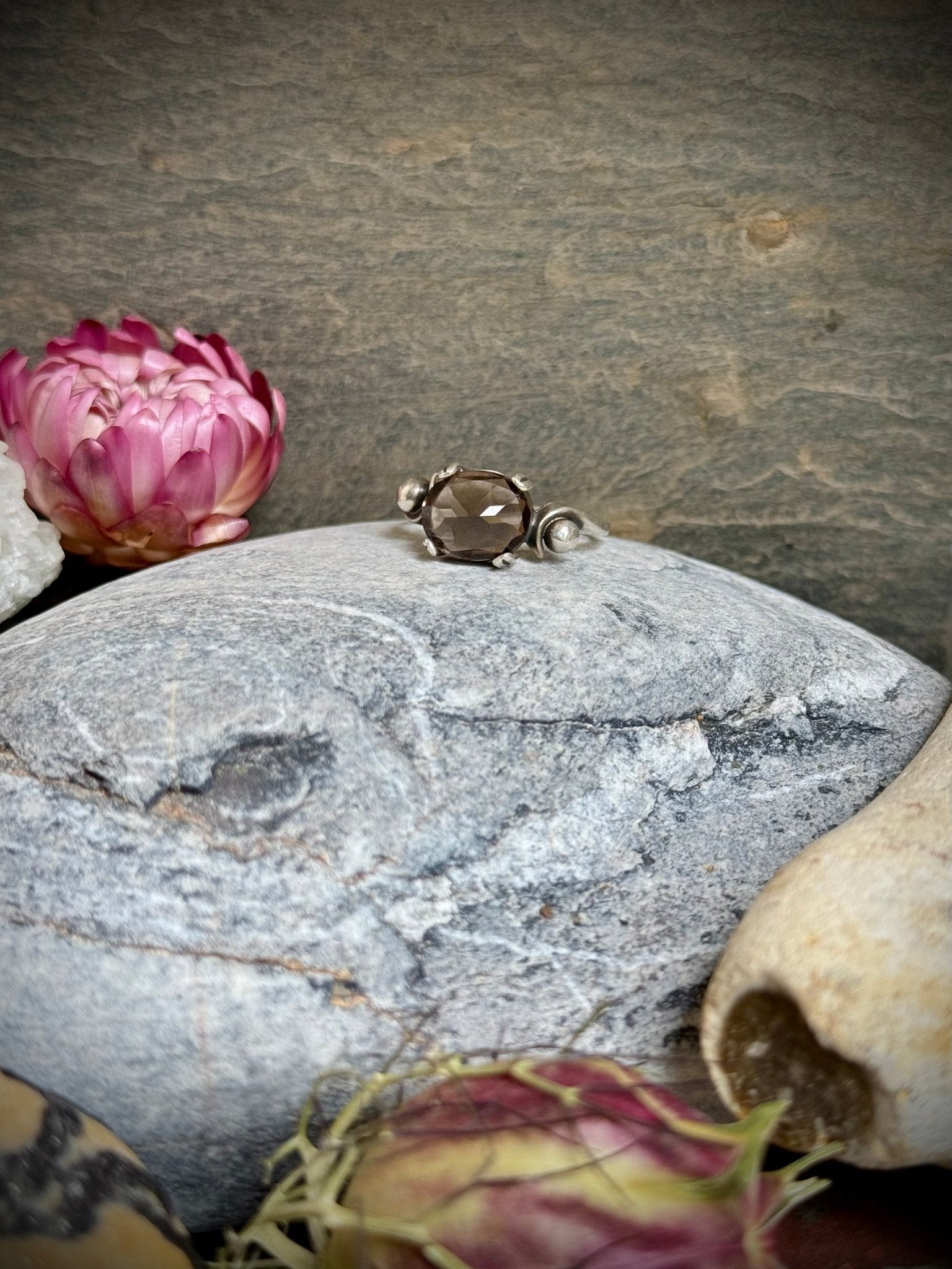 Divine Faceted Smoky Quartz Ring in Sterling Silver | Talisman for Grounding, Clarity and Resilience - Relic