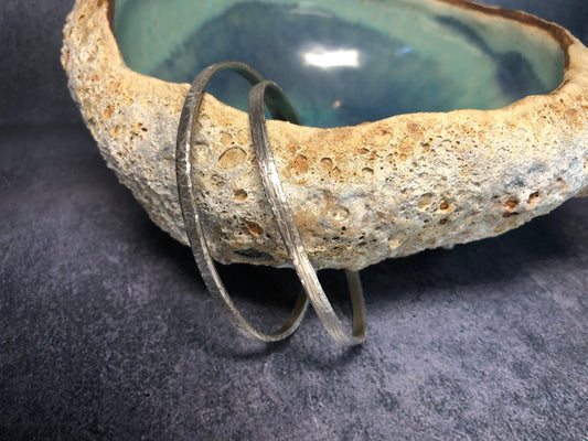 Hammered Tribal Sterling Silver Bangles Textured Stackable Bangle Bracelets Handcrafted - Relic Jewellery UK
