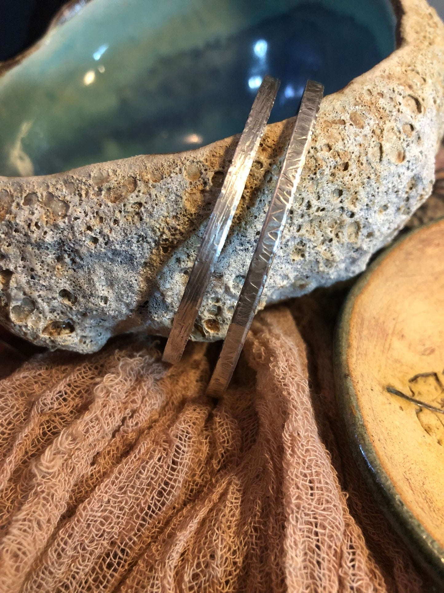 Hammered Sterling Silver Stackable Bangles - Relic