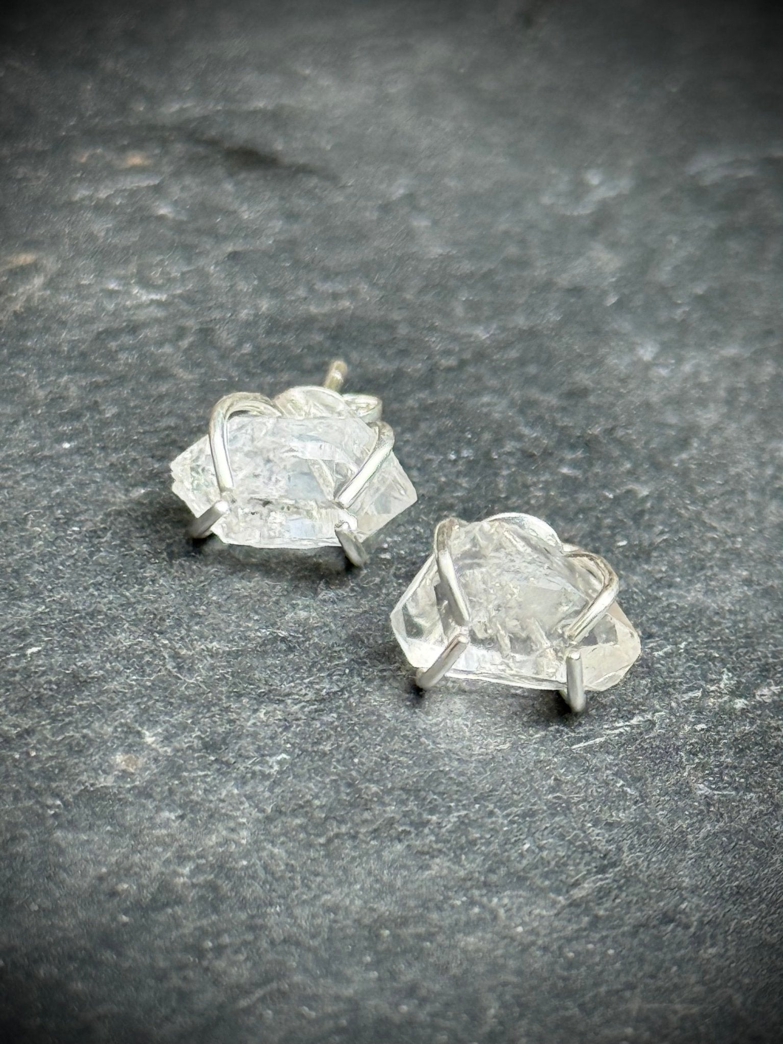 Herkimer Diamond Sterling Silver Claw Stud Earrings | Genuine Gemstone - Relic