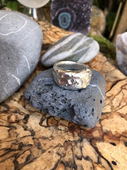 Lunar Eclipse | Unisex Handcrafted Sterling Silver Moon Texture Ring - Relic
