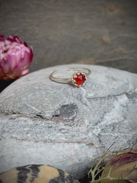 Rose Cut Carnelian Sterling Silver Crown Ring