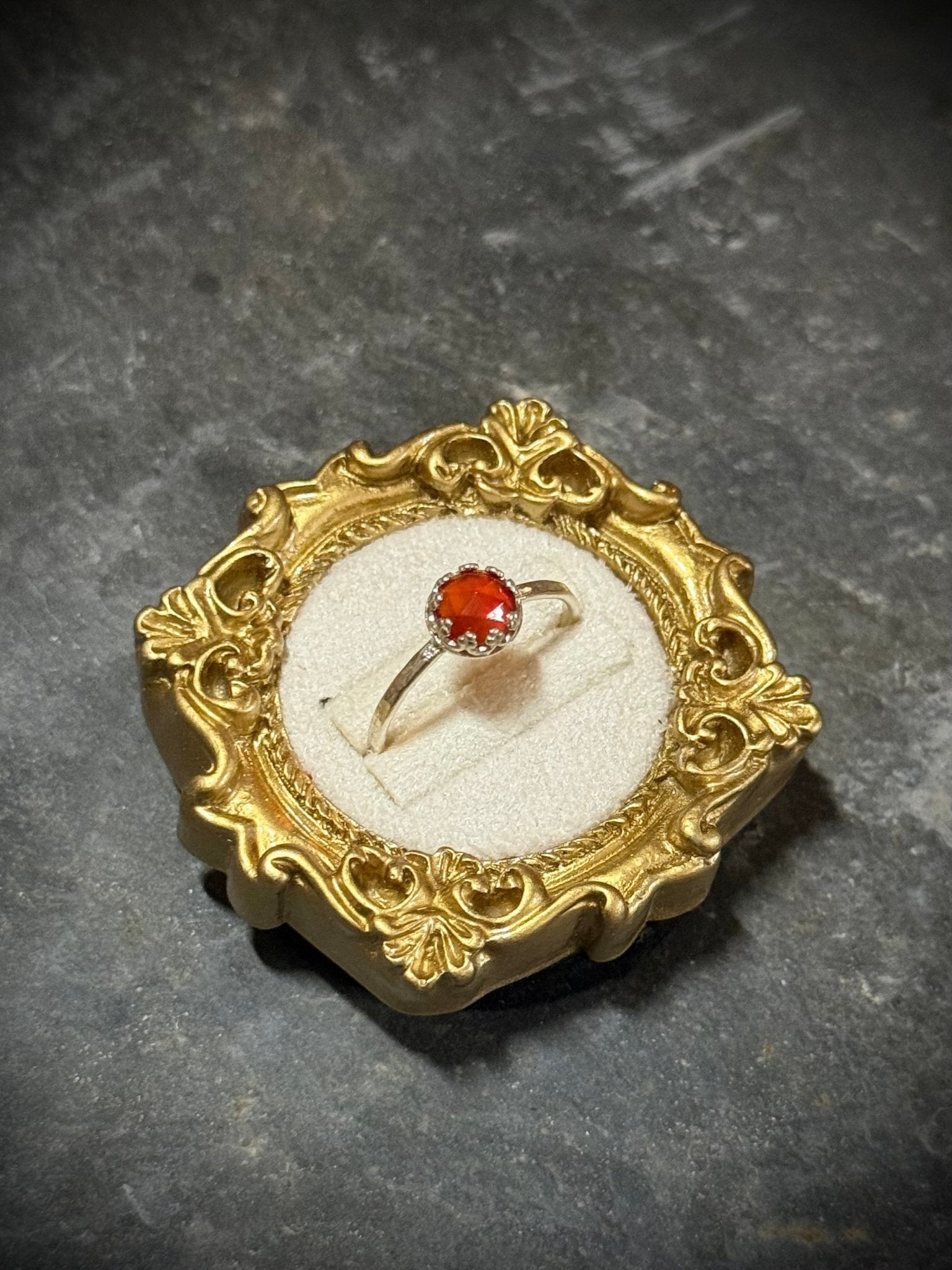Rose Cut Carnelian Sterling Silver Crown Ring - Relic