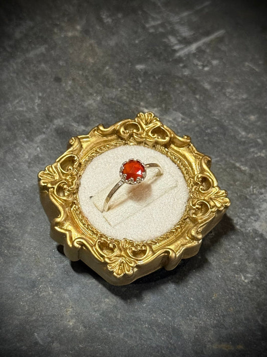 Rose Cut Carnelian Sterling Silver Crown Ring - Relic