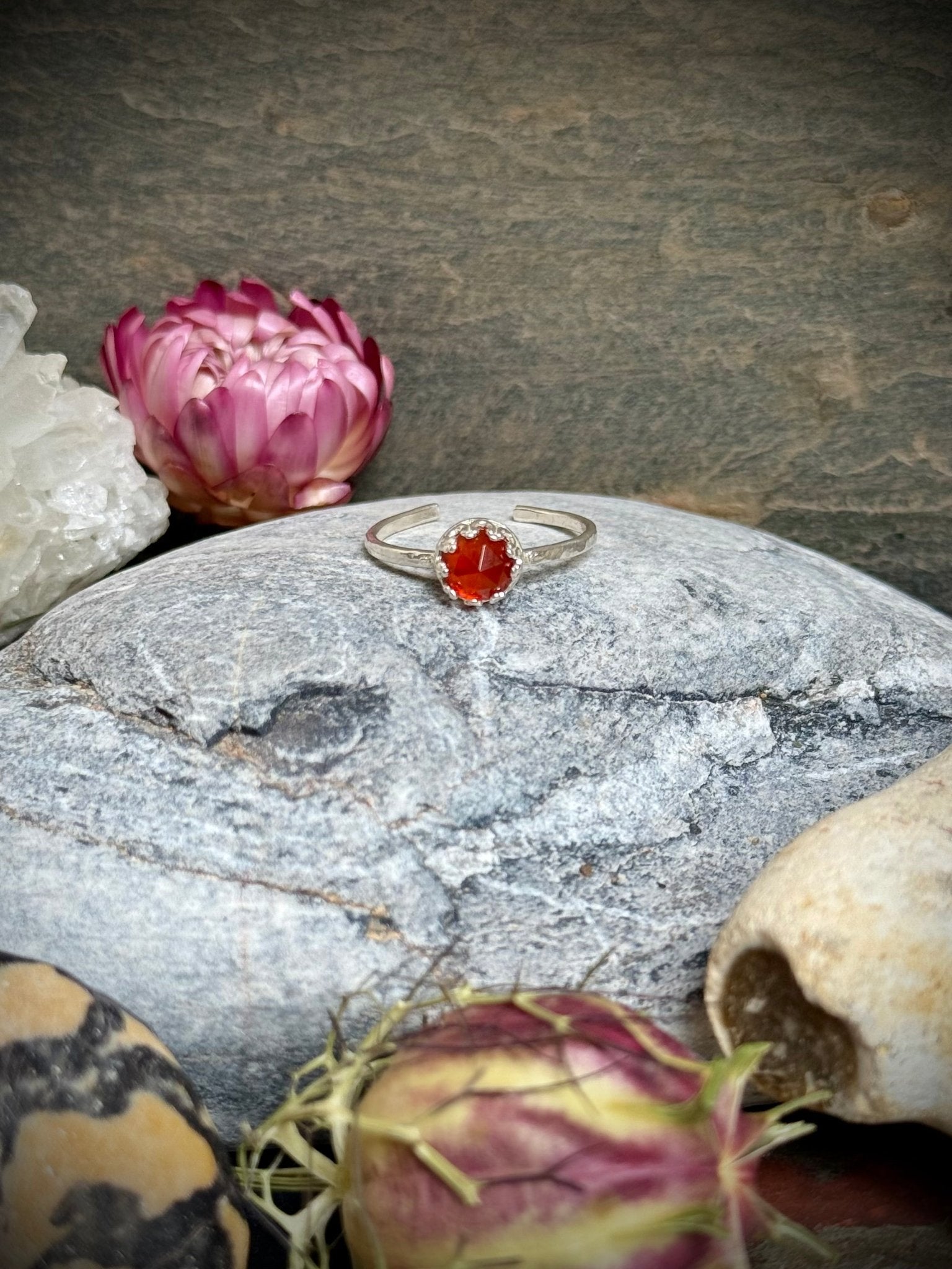Rose Cut Carnelian Sterling Silver Crown Ring | For Courage, Creativity, and Confidence - Relic