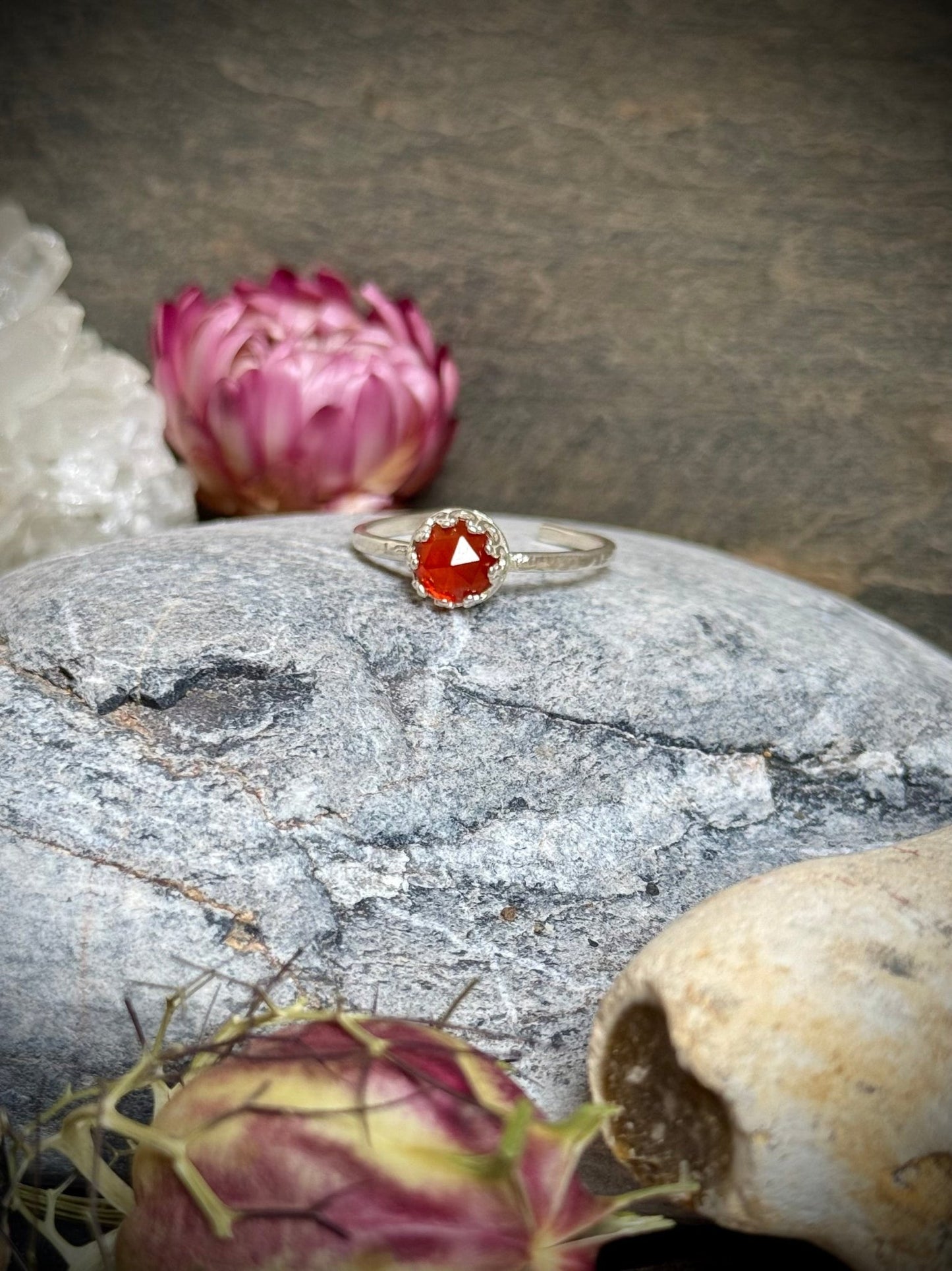 Rose Cut Carnelian Sterling Silver Crown Ring | For Courage, Creativity, and Confidence - Relic