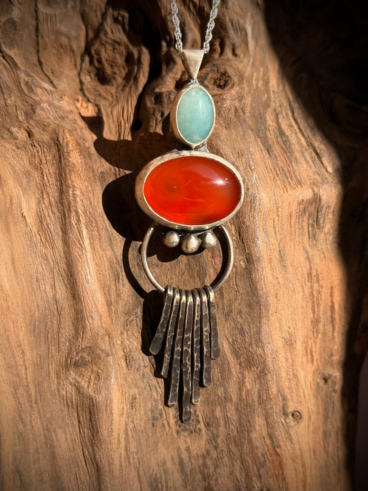 Spirit Dancer Carnelian & Amazonite Pendant | Handcrafted in Recycled Sterling Silver - Relic