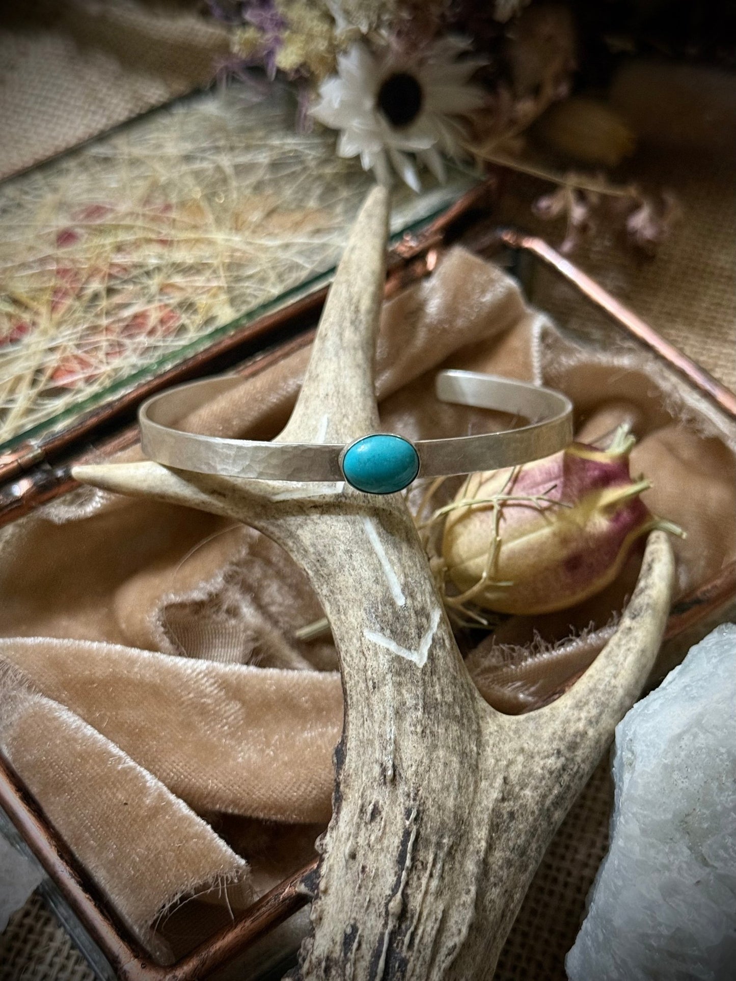 Turquoise Hammered Silver Bangle - Relic