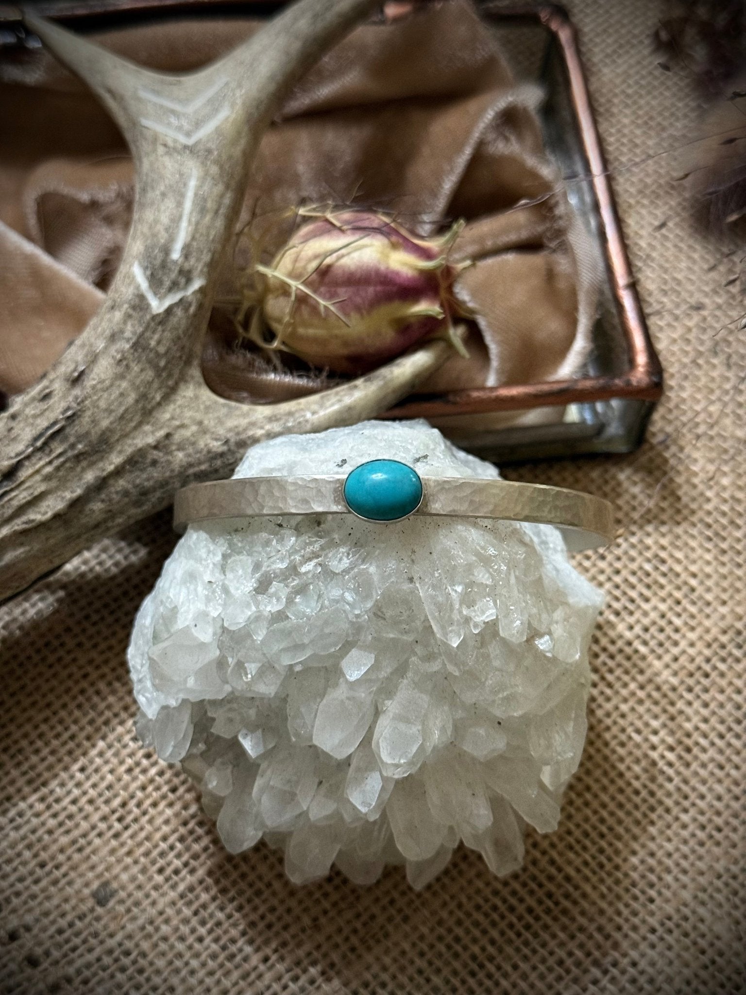 Turquoise Hammered Silver Bangle - Relic